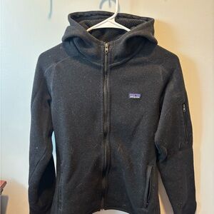 Patagonia Kids Black Hooded Zip Jacket with Logo Patch